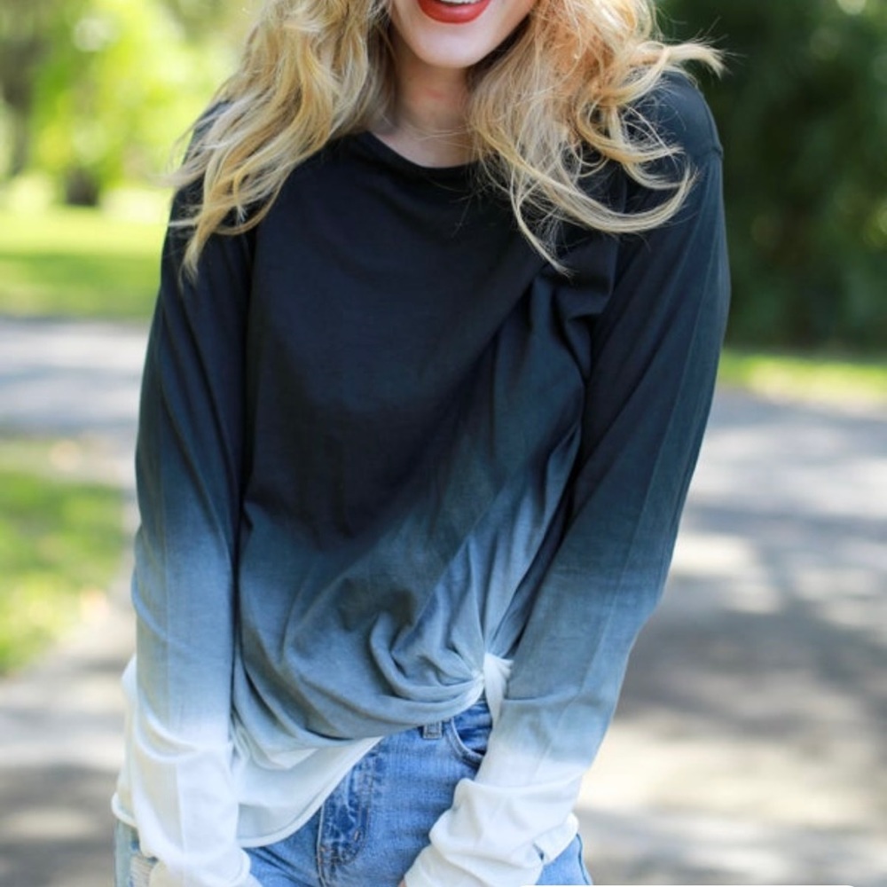 Ombré long sleeve gathered front top